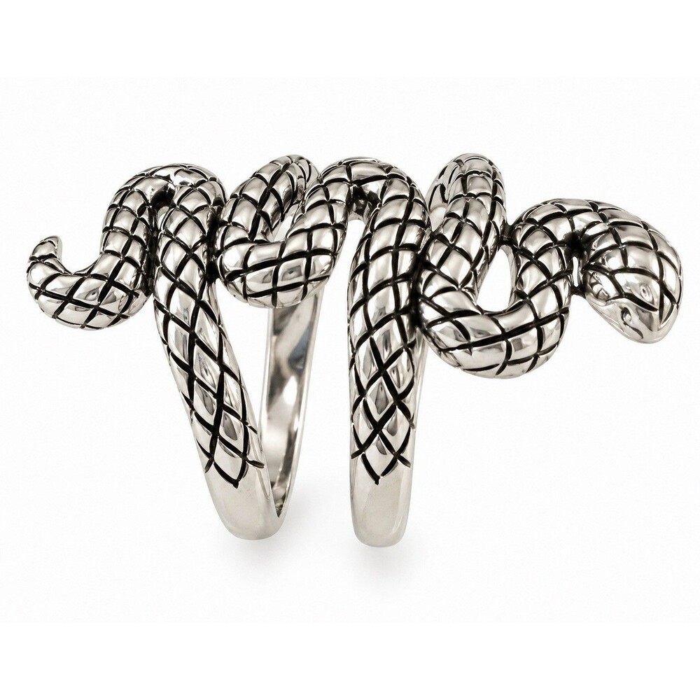 Snake Wrap Ring Silver Tone Coiled Serpent Adjustable Statement Unisex Gothic